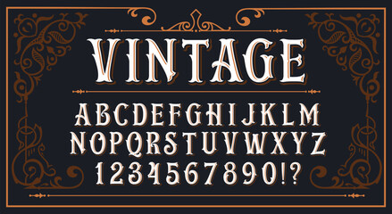 Vintage Ornate Font - Victorian Western Alphabet with Decorative Border on Dark Background © дима селиванов