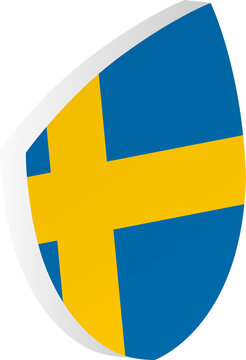 3D Sweden Flag Shield in Isometric Rugby Ball Shape