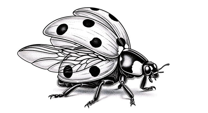 Detailed sketch of a ladybug with visible legs and spots on transparent background
