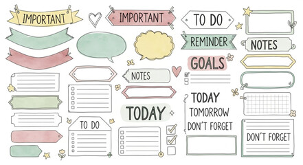 Collection of Hand Drawn Planner Stickers and Labels for Organization.