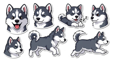 Cute Husky Dog Stickers Collection Various Poses and Expressions. © Isti