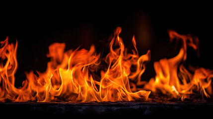 Fototapeta premium ferocity. Dramatic flames with intense orange and yellow hues isolated against a dark atmospheric background. STEM education sheets, lab safety posters, designed for biotech research communications. 