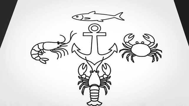 Nautical symbols drawing sea creatures.