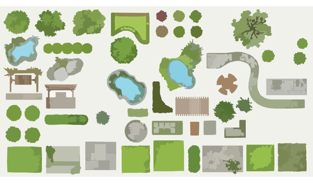 Highly detailed landscape design elements vector set for garden planning landscape architecture layout and outdoor design