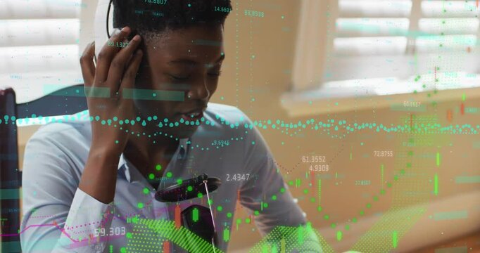 Digital video shows schoolboy with equations using tablet in global shipping concept.