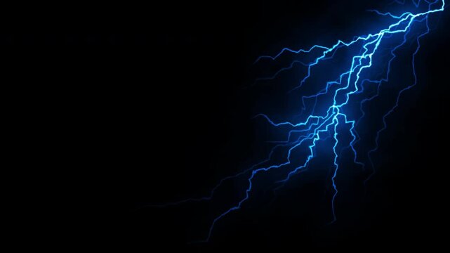 Electric Blue Lightning Strike Flashing on Transparent Background. 4K