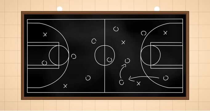 Animation of sports game strategy on squared paper background