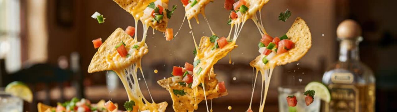 Mexican Food Celebration Nachos With Melted Cheese And Tequila Party Food Festive Occasion Restaurant Menu Food.