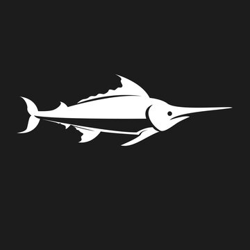 White Marlin Fish Silhouette Vector on Black Background with Stylized Design