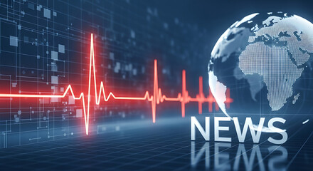Fototapeta premium Global News Broadcast with Heartbeat Graphic and Earth Globe Display