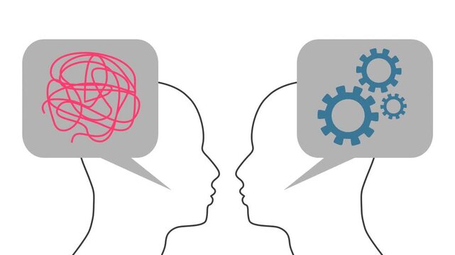 Metaphor bipolar disorder mind mental. Split personality. Concept mood disorder. Head silhouette. Psychology and mental health. Dual personality concept. Tangle and gears as thoughts.
