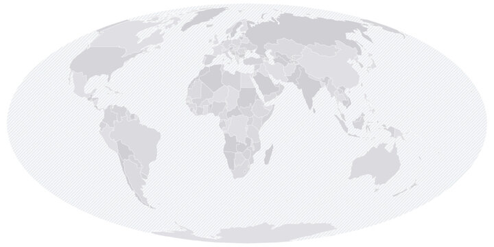 Customizable Wireframe World Map Atlantic-Centered - Mollweide