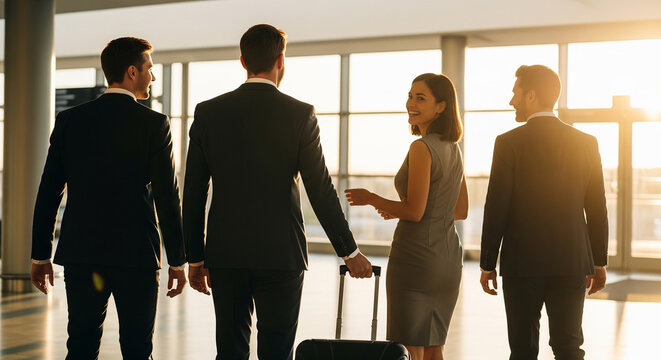 Silhouettes of business professionals walking in modern office terminal perfect for corporate commute