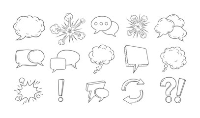 Hand drawn comic speech bubbles and symbols collection