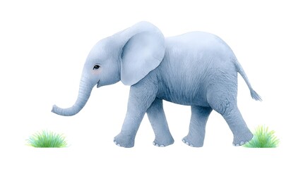 Fototapeta premium Delicate watercolor painting of an adorable young elephant with gentle features rendered with ic brushwork on a pure white background ideal for creative projects and clipart applications