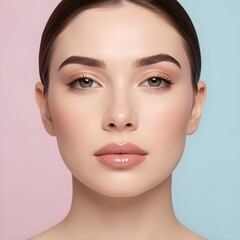 Fototapeta premium Close-up beauty portrait of a young woman with natural makeup and flawless skin, 