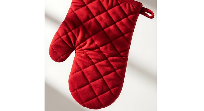 Red quilted oven glove for kitchen use and protection