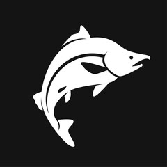 Obraz premium White Jumping Salmon Silhouette Icon for Fishing Logo and Aquatic Design