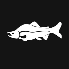 Obraz premium Minimalist White Fish Silhouette Icon on Black Background