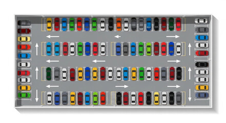 Aerial View of a Crowded Outdoor Parking Lot Filled with Cars.
