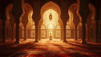 Obraz premium Ornate Islamic Mosque Interior with Arches and Sunlight