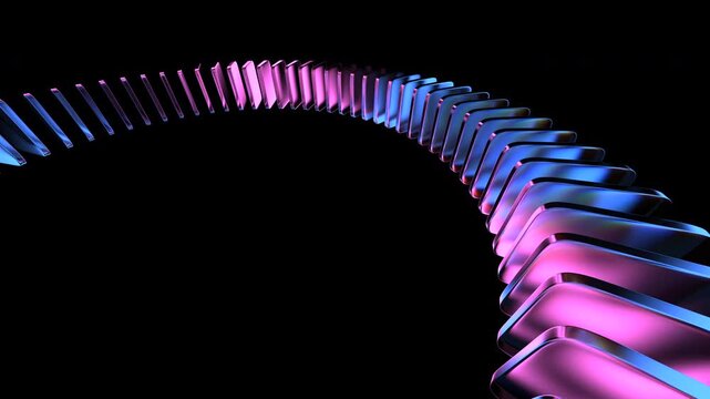 3d render, rotating colorful glass shapes on a black background, abstract geometric animation, 4k looping video
