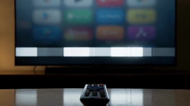 Connected TV and streaming app combined interface focused on timeline ad slots highlighting preroll transitions with background app icons and remote softly out of focus.