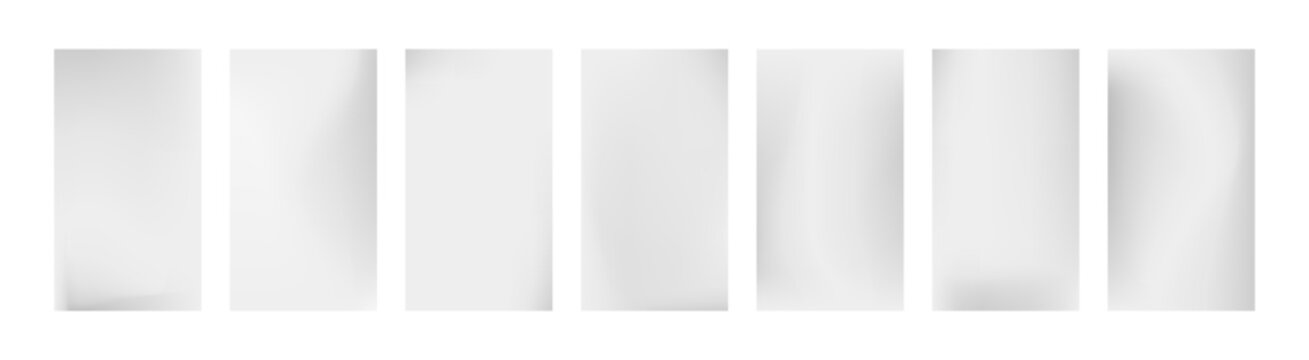 Light silver gradient backgrounds set. Chrome metal texture subtle steel reflections. White grey color transitions. Smooth metallic gradation. Soft mesh structure. Shiny foil clean gray chrome bg