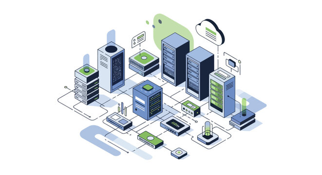 Isometric Data Center and Cloud Computing Infrastructure.
