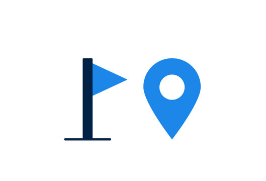 Flag and location pin icon in flat design. Map marker concept for destination points, checkpoints and travel navigation.