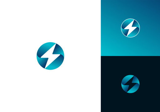 Lightning Power Charge Energy Electrical Circle Modern Gradient Vector Logo Design Illustration