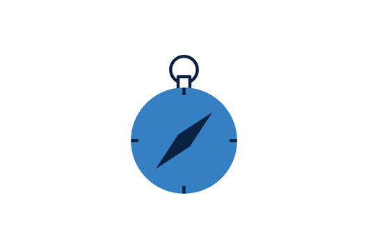 Blue compass navigation icon in flat style. Travel direction symbol for navigation, orientation, exploration, GPS apps, maps and outdoor adventure concepts.