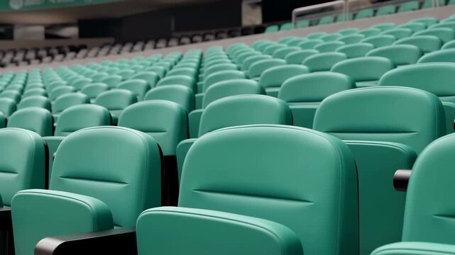 Empty Sports Venue. Unfilled Sports Stadium Showing Orderly Plastic Seating Arrangement And Modern Design