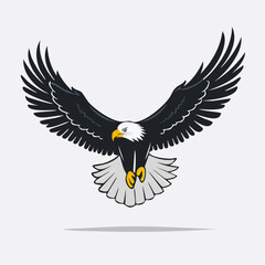 Fototapeta premium Majestic bald eagle soaring with wings spread wide, a symbol of freedom and strength in a dynamic graphic illustration