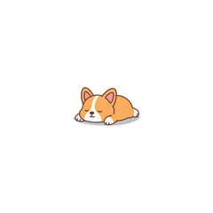 Fototapeta premium Cute kawaii corgi sleeping cartoon, vector illustration