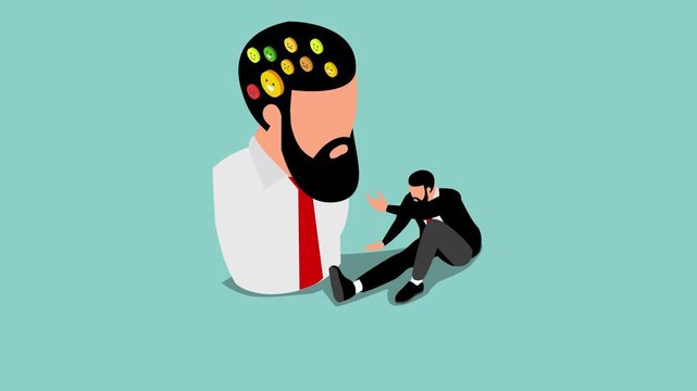 Businessman Reflecting on Mental Health, Emotional Intelligence, and Managing Different Moods or Personality Traits 3d animation cartoon