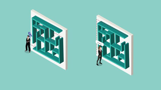 Business Concept of Work Smarter Not Harder with Professionals Navigating a Maze in Different Ways 3d animation cartoon