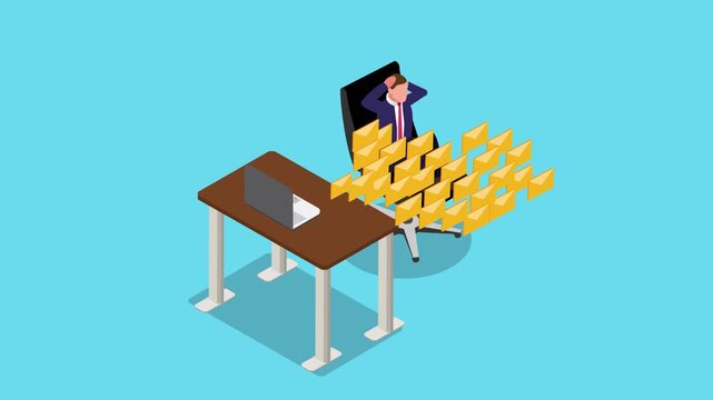 Stressed Businessman Overwhelmed by Email Overload and Digital Communication Burnout 3d animation cartoon