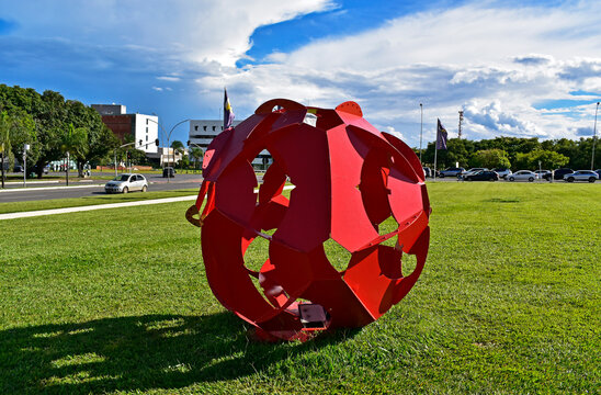 BRASILIA, FEDERAL DISTRICT, BRAZIL - January 13, 2026: Seven Balls (detail), sculpture by the artist Darlan Rosa