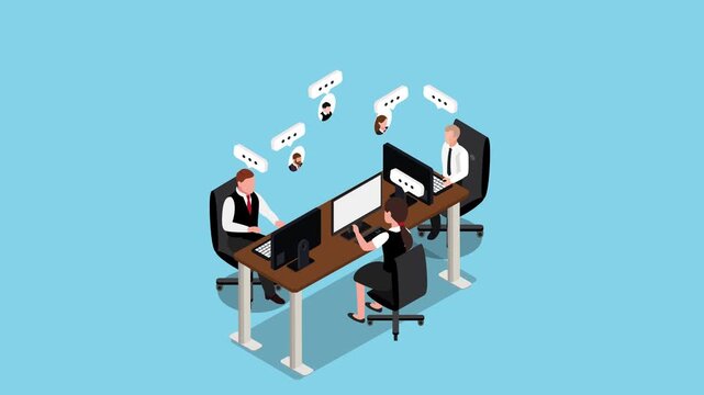Business Team Collaborating and Communicating Online 3d animation cartoon