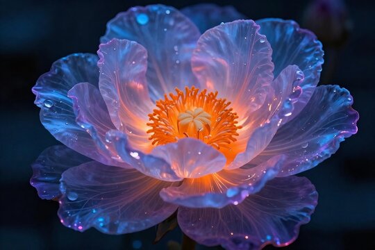 A macro bloom of a dahlia displays an abstract blend of blue, yellow, and red petals, capturing the colorful essence of nature and flora in a vibrant summer garden blossom