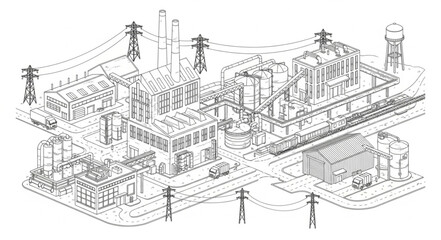 Fototapeta premium Industrial Facility Blueprint Technical Drawing.