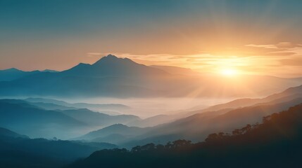 Fototapeta premium bright sunrise illuminating mountain landscape symbol of hope knowledge and discovery international day of light inspirational concept copy space