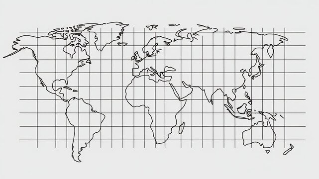 World map with grid lines drawn.