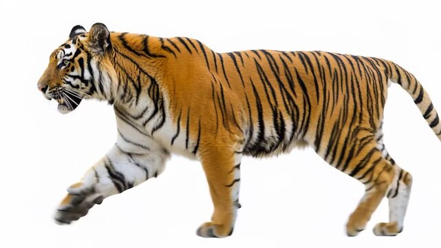 Majestic Bengal Tiger Walking Isolated on White