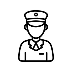 Obraz premium Line drawing of a uniformed officer with peaked cap and tie isolated on white background, Vector