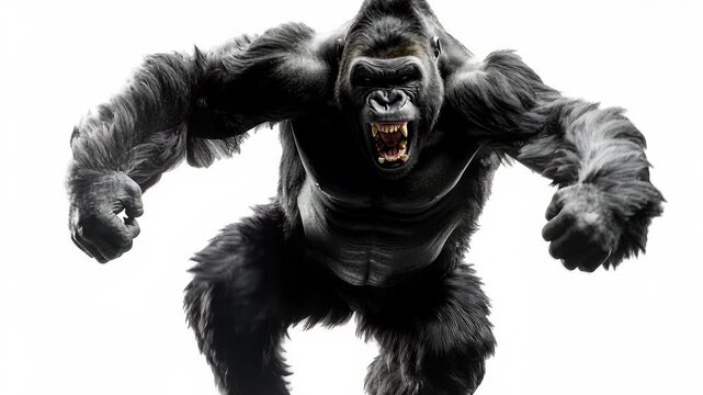 Angry gorilla roaring isolated on white background