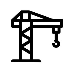 A tower crane lifting a heavy load with its hook and cable system isolated on white background, Vector