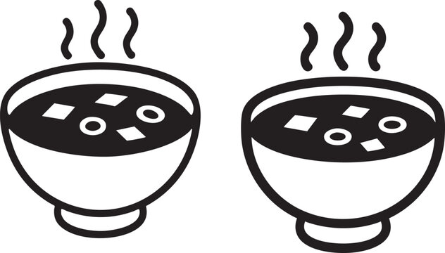 Japanese Miso Soup Bowl Black Vector Icon Isolated on Transparent Background