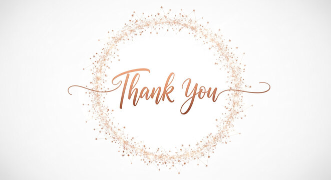 Elegant script "Thank You" in a wreath of connected, tiny star shapes, rose-gold tone. It represents appreciation and gratitude in a stylish manner
